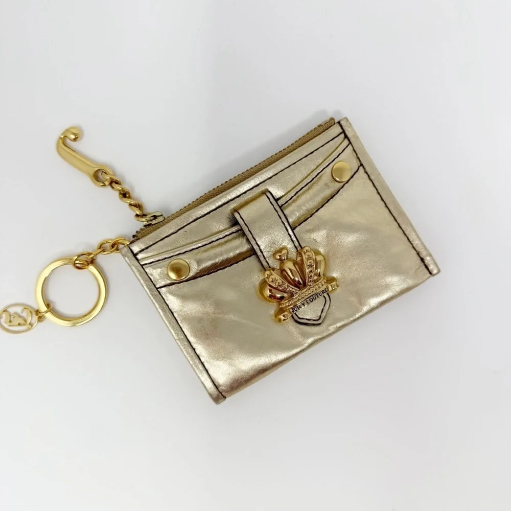 Juicy Couture Gold Metallic Crown Keychain Wallet Card Holder